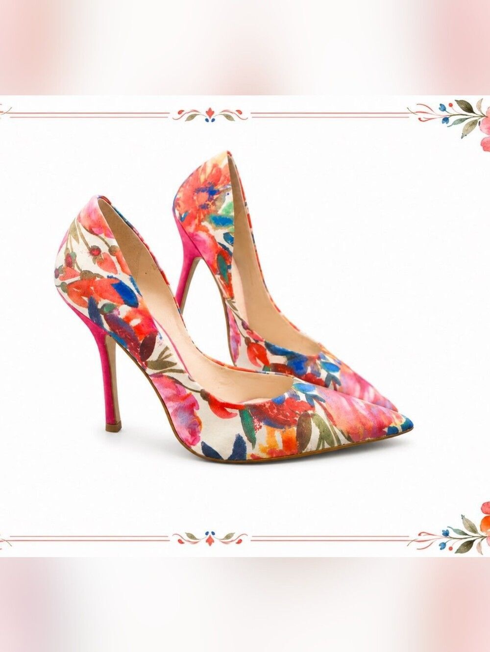 Guess Floral High Heels Pointed Toe Pink Blue Green Multi